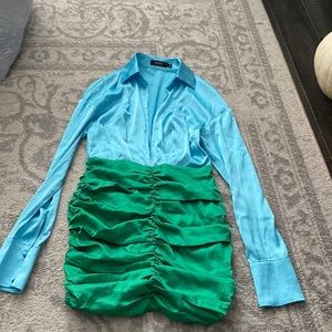 Long sleeve blouse dress. Bubble skirt and collared neck